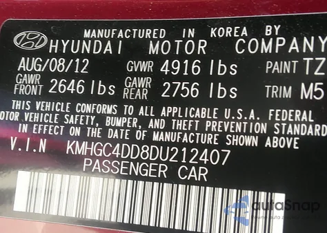 2013 Hyundai Genesis 3.8 from USA, damaged, VIN KMHGC4DD8DU212407